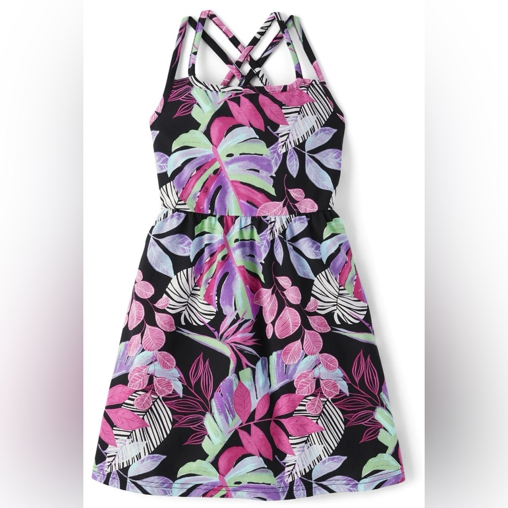 BRAND NEW The Children's Place Girls Sleeveless Printed Cross Back Dress,  7/8
